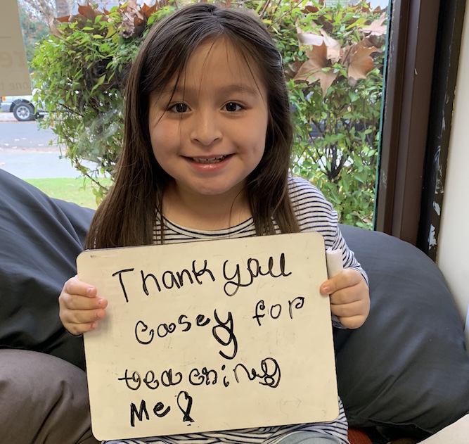 Student with sign