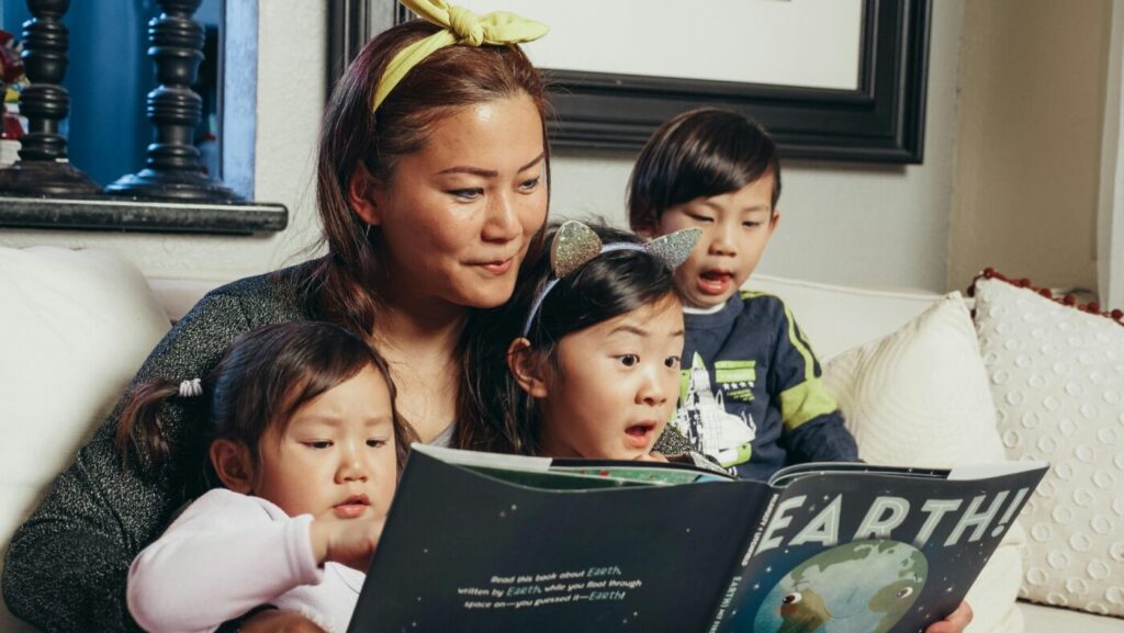 family reading together during national family literacy month
