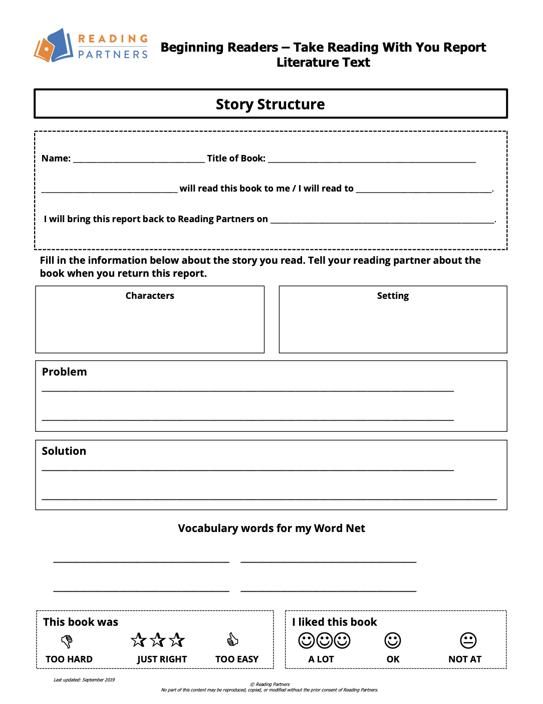 story structure BR readers worksheet